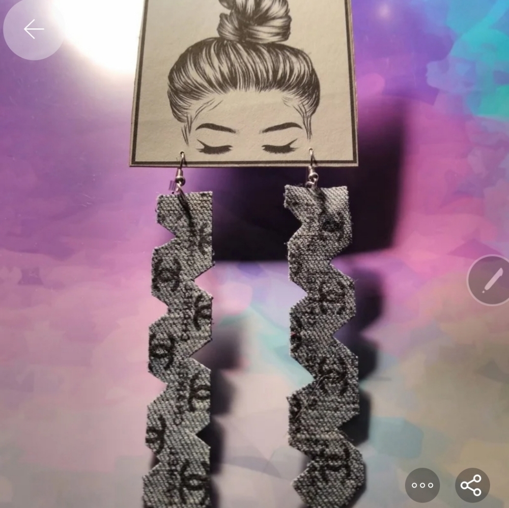 Handmade denim designer print earrings